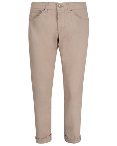 Dondup Logo Patch Straight Leg Trousers - Natural