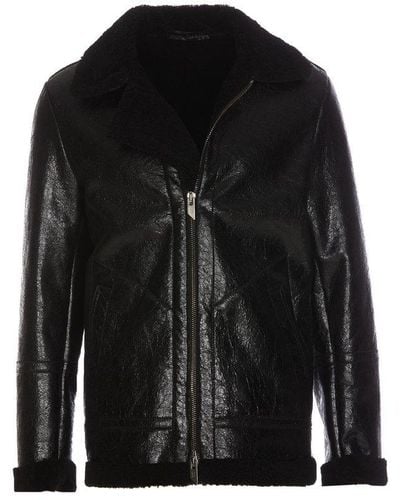 Salvatore Santoro Long Sleeved Zipped Leather Jacket - Black