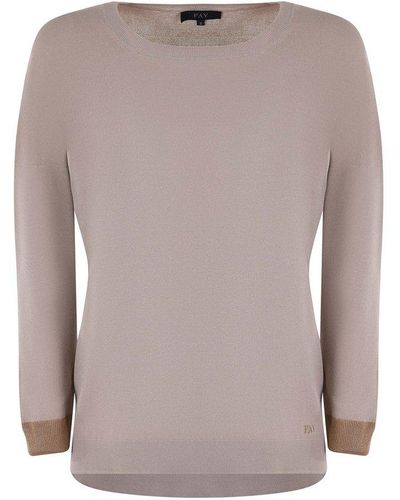 Fay Long Sleeved Crewneck Sweater - Natural