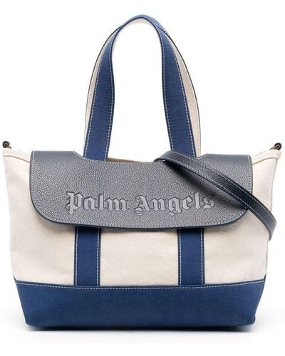 Palm Angels Palm Beach Logo Debossed Tote Bag - Blue