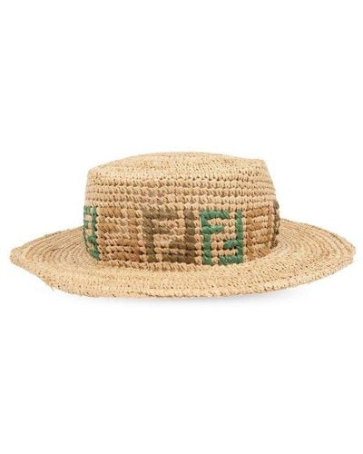 Fendi Hat With Logo, - Natural