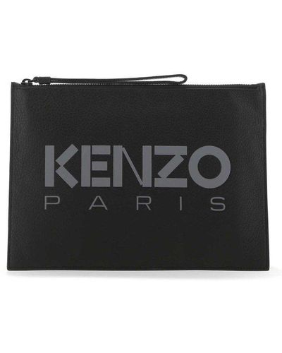KENZO Logo-printed Zipped Clutch Bag - Black