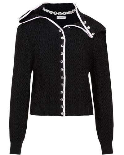 Y. Project Evergreen Ruffle Necklace Cardigan Sweater - Black