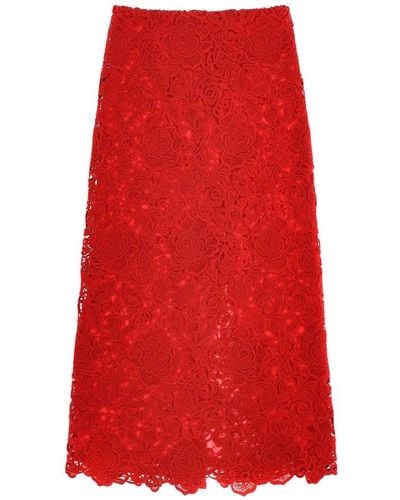 Valentino Lace Detailed Pencil Skirt - Red