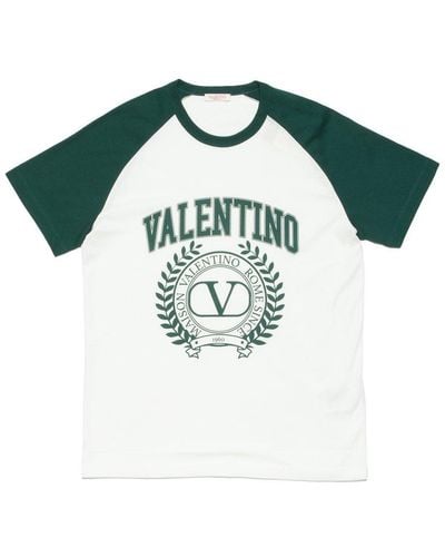 Valentino Logo Printed Crewneck T-shirt - Green