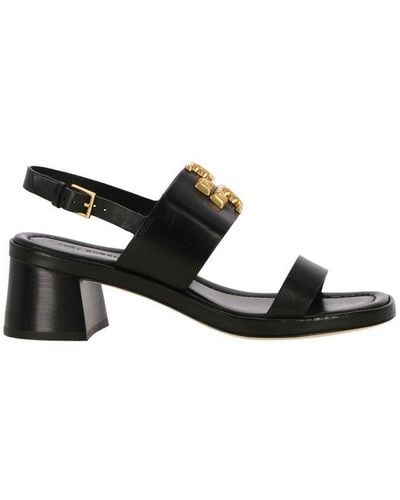 Tory Burch Eleanor Logo Plaque Heeled Sandals - Black