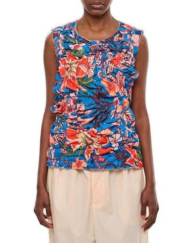 Comme des Garçons Graphic Printed Ruched Sleeveless Top - Blue