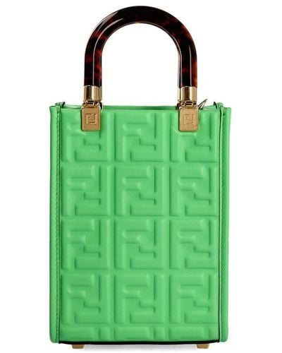 Fendi Sunshine Logo Embossed Mini Shoulder Bag - Green