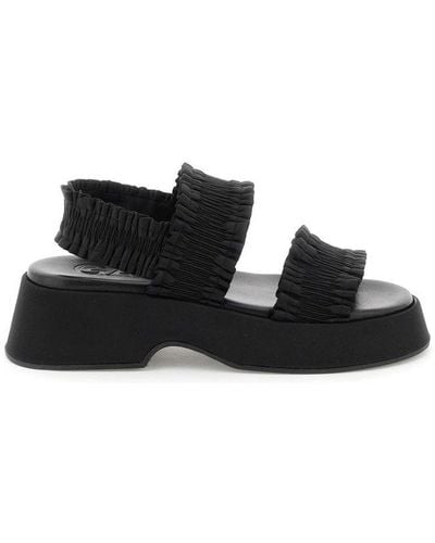 Ganni Smocked-strap Open-toe Flatform Sandals - Black