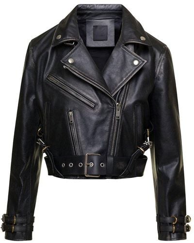 Givenchy Cropped Biker Jacket In Calf Leather - Black