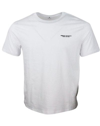 Armani Short-sleeved Crew-neck T-shirt In Stretch Cotton Jersey With Logo Lettering On The Chest - White