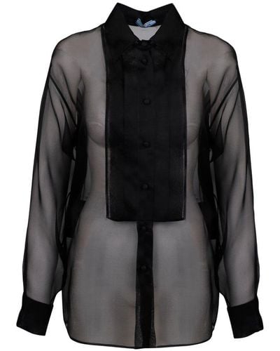 Prada See-through Long-sleeved Shirt - Black