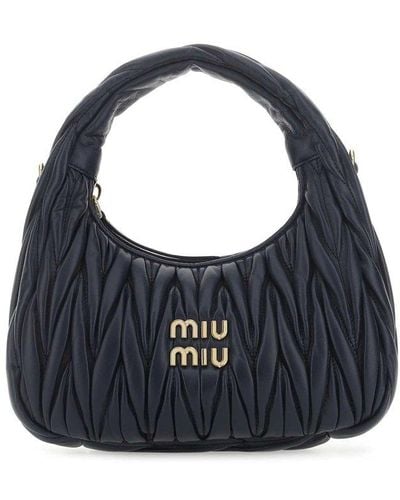 Miu Miu Wander Matelassé Logo Plaque Mini Hobo Bag - Blue