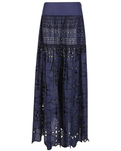 Ermanno Scervino Broderie Anglaise Long Skirt - Blue