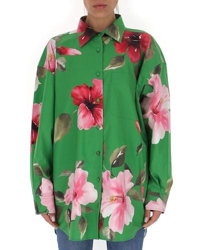 Valentino Floral Printed Buttoned Shirt - Green