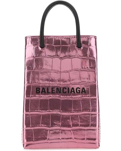 Balenciaga Logo Printed Mini Shopping Bag - Pink