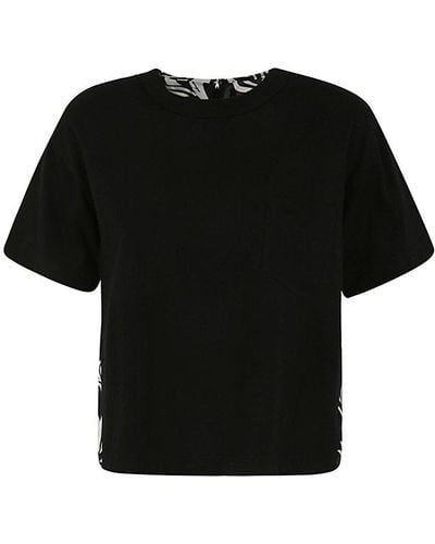 Sacai Floral Printed Pleated Crewneck T-shirt - Black
