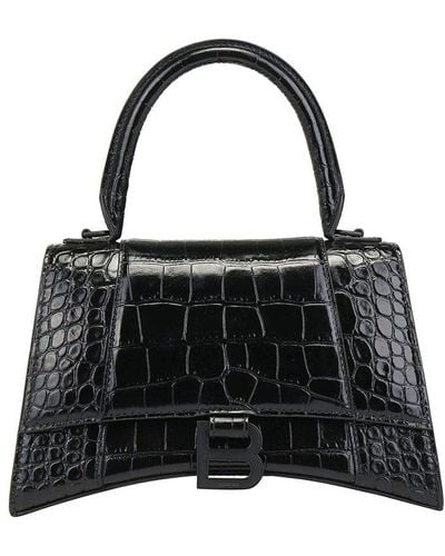 Balenciaga Hourglass Small Handbag Crocodile Embossed In Black