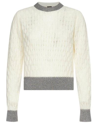 Pinko Crewneck Two Tone Knitted Jumper - White