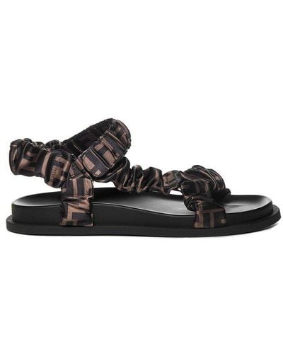 Fendi Ff Monogram Satin Ruched Sport Sandals - Brown