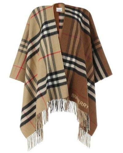 Burberry Contrast Check Wool Cashmere Cape - Brown