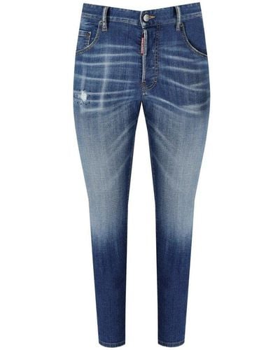 DSquared² Logo-patch Distressed Skinny Jeans - Blue