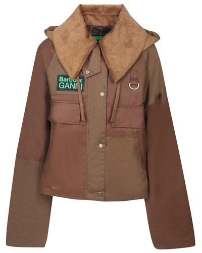 Barbour X Ganni Logo Patch Hooded Jacket - Brown