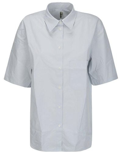 Totême Short Sleeved Curved Hem Shirt - Grey