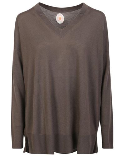 Allude V-neck Knitted Jumper - Brown