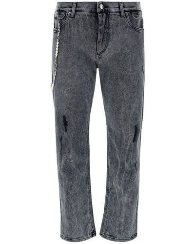 Dolce & Gabbana Ripped Straight Leg Jeans - Grey