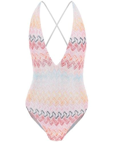 Missoni Zig-zag Printed V-neck One-piece Swimsuit - Pink