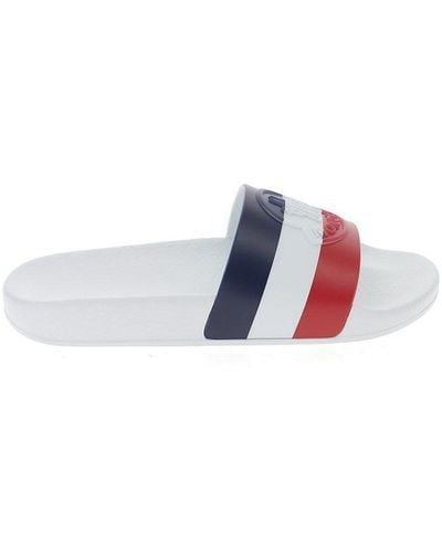 Moncler Stripe Logo Embossed Slides - White