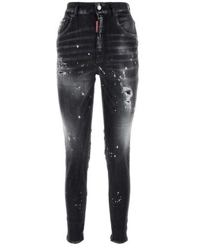 DSquared² Logo-patch Distressed Tapered Jeans - Black
