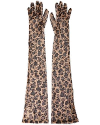 Gucci Leopard Printed Gloves - Brown