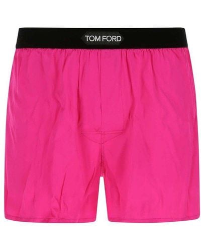 Tom Ford Logo-waistband Stretched Satin Boxers - Pink