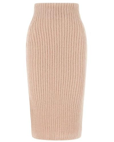 Fendi High-rise Ribbed Knit Pencil Skirt - White