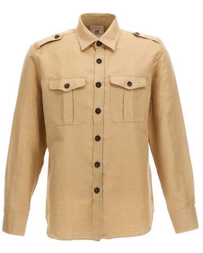 PT Torino Long-sleeved Epaulettes Buttoned Shirt - Natural