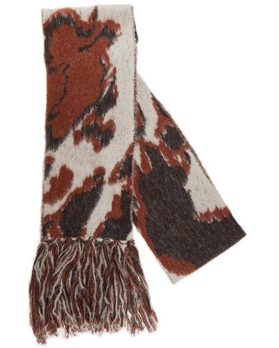 Stella McCartney Patterned Intarsia Knitted Fringed Scarf - Brown