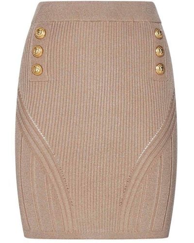 Balmain Viscose-blend Knit Miniskirt - Natural