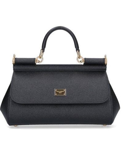 Dolce & Gabbana Logo Plaque Sicily Shoulder Bag - Black