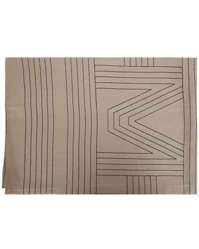 Totême Striped Embroidered Monogram Silk Scarf Accessories - Brown