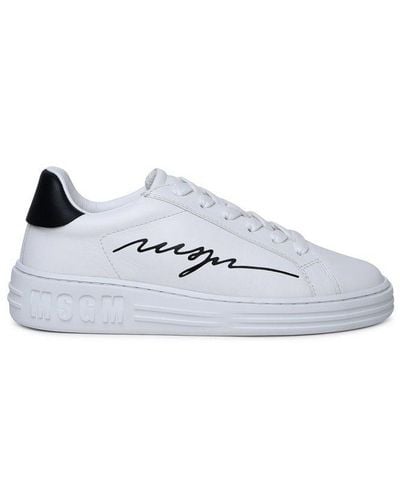 MSGM Logo Printed Lace-up Trainers - White