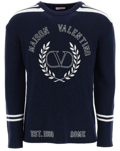 Valentino Maison Embroidered Wool Sweater - Blue