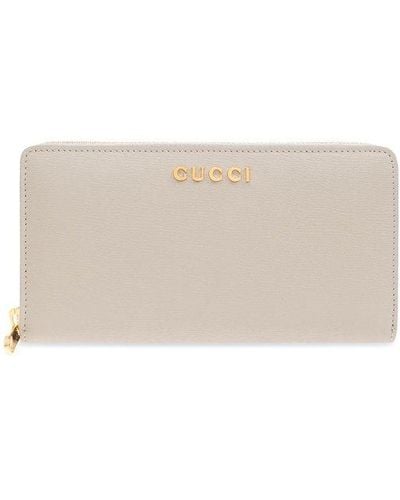 Gucci Leather Wallet With Logo, - Natural