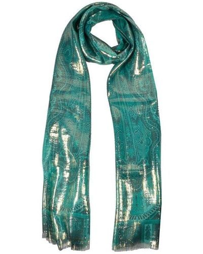 Etro Paisley Embroidered Frayed Scarf - Green