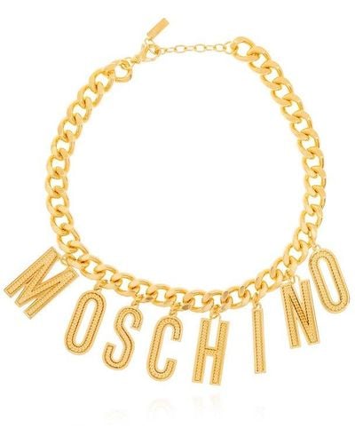 Moschino Necklace With Logo, - Metallic