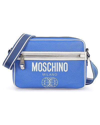 Moschino Logo Printed Zipped Crossbody Bag - Blue