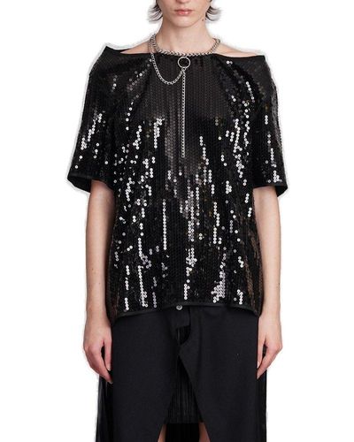 Junya Watanabe Sequin Embellished Chain Detailed Top - Black