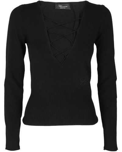 Blumarine Interwoven Laces V-neck Jumper - Black