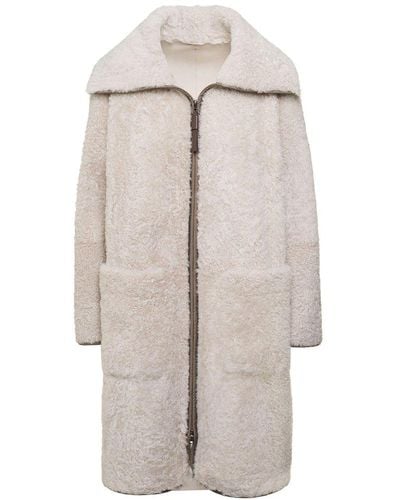Brunello Cucinelli Whiite Maxi Shearling With Zipped Fastening In Fur Woman - Natural